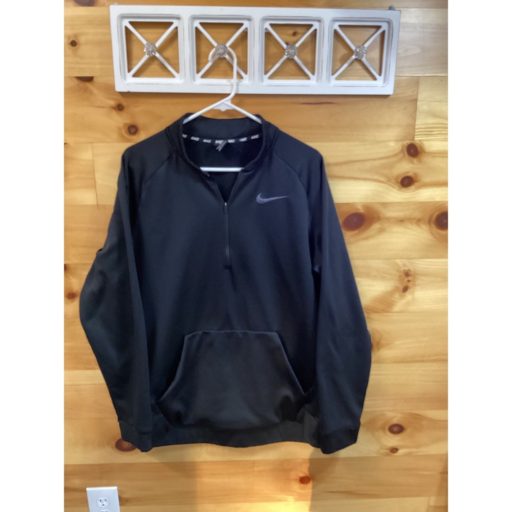 Nike Mens Dri-FIT Quarter Zip Fleece Pullover Black Large Swoosh Athletic Top